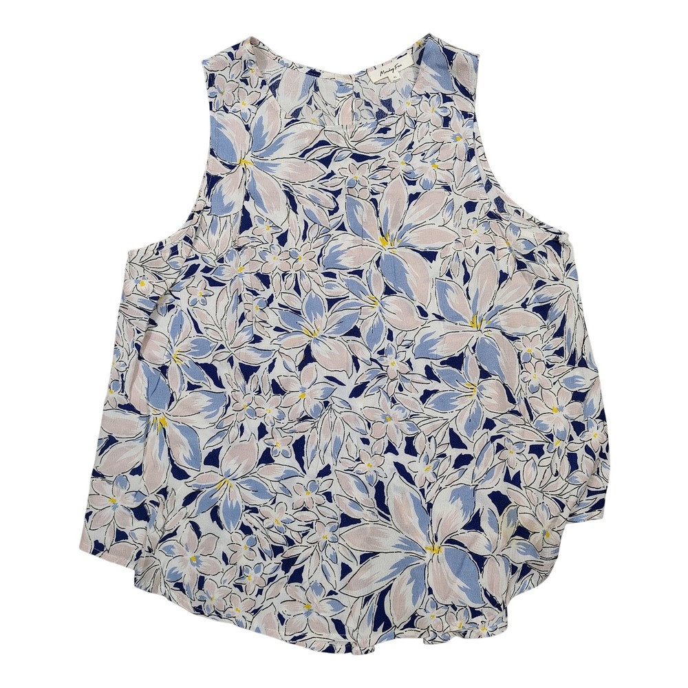 Monday Fun Tank Top Womens XL Blue Floral Button Back Sleeveless Cotton FT63020